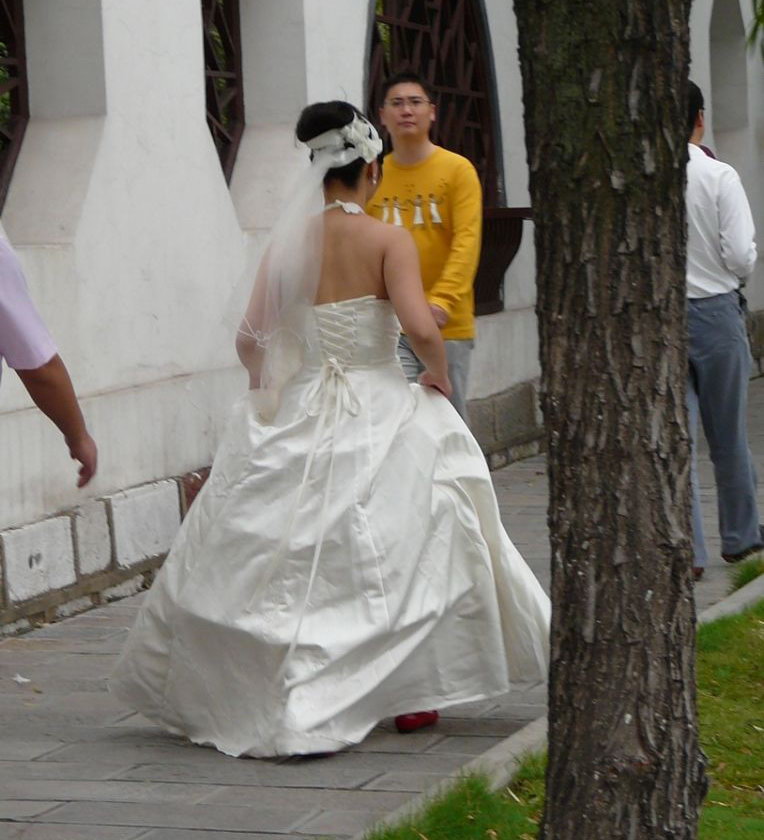 柳荫公园拍婚纱照的美丽新娘